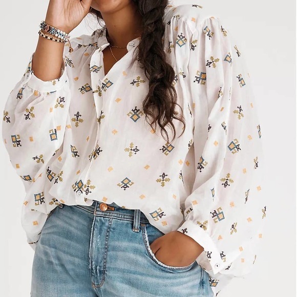 Anthropologie Tops - by Anthropologie Lisabetta Embroidered Button Down White Size Small